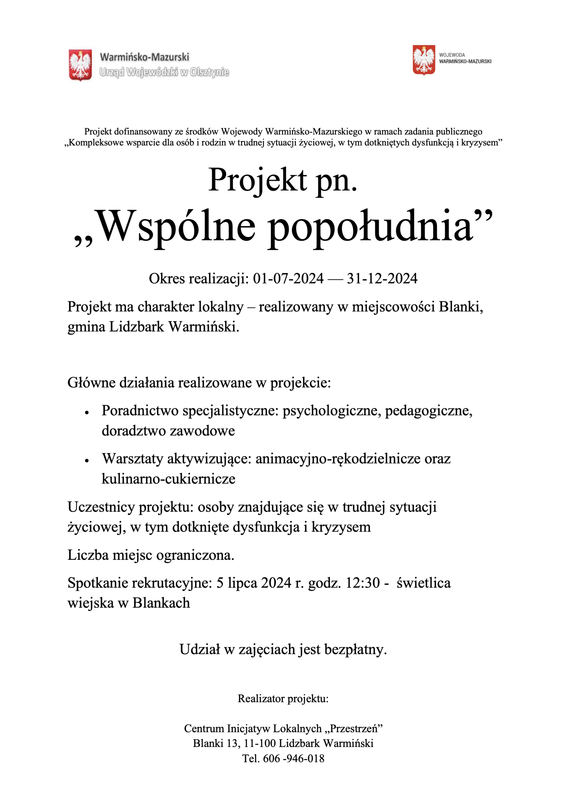 Projekt pn. „Wspólne popołudnia”